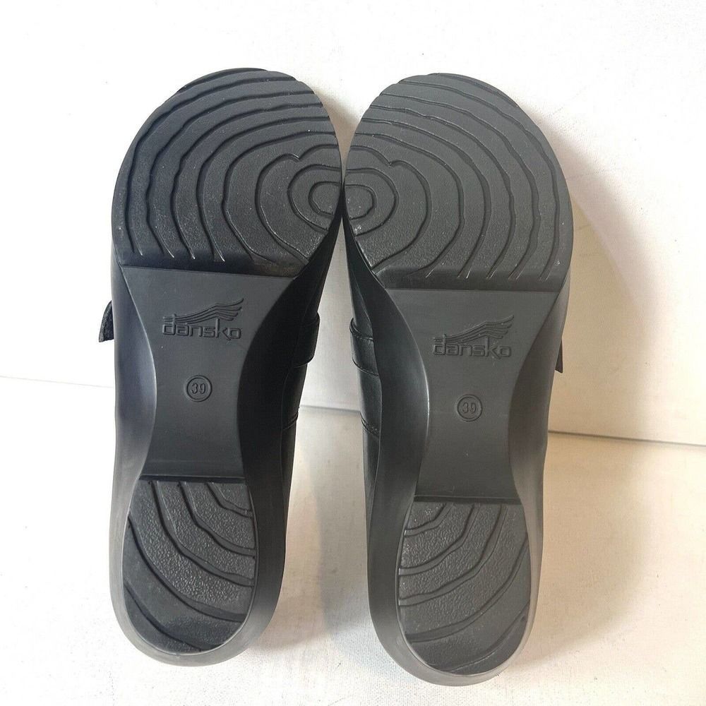 Dansko Black Leather Block Mid Heel Women's Shoes EU 39 US 8.5-9 Slip On Clogs - Picture 12 of 13